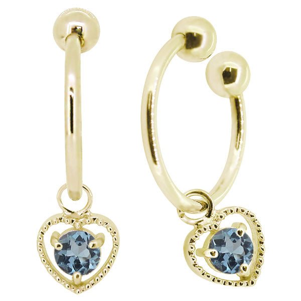 フープイヤリング レディース ハート 一粒 イヤーカフ 選べる誕生石 K10 K18 PT900 揺れる 天然石 Heart Hoop Earring 両耳セット オープンハート