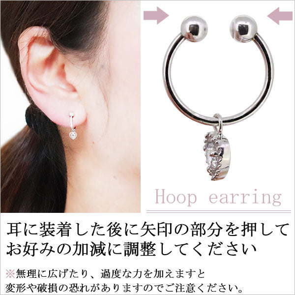 フープイヤリング レディース ハート 一粒 イヤーカフ 選べる誕生石 K10 K18 PT900 揺れる 天然石 Heart Hoop Earring 両耳セット オープンハート