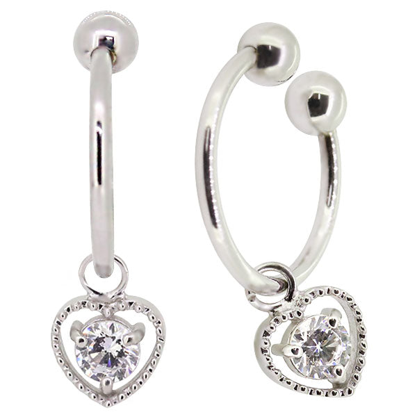 フープイヤリング レディース ハート 一粒 イヤーカフ 選べる誕生石 K10 K18 PT900 揺れる 天然石 Heart Hoop Earring 両耳セット オープンハート