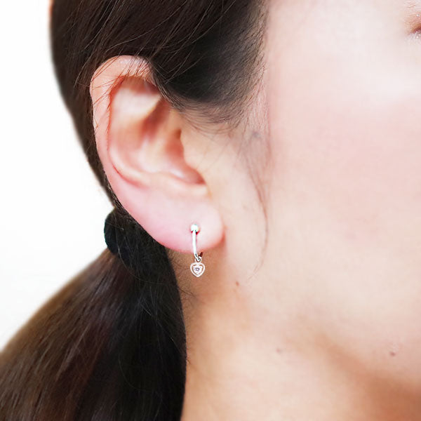 フープイヤリング レディース ハート 一粒 イヤーカフ 選べる誕生石 K10 K18 PT900 揺れる 天然石 Heart Hoop Earring 両耳セット オープンハート