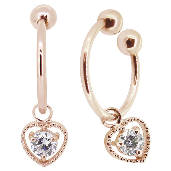 フープイヤリング レディース ハート 一粒 イヤーカフ 選べる誕生石 K10 K18 PT900 揺れる 天然石 Heart Hoop Earring 両耳セット オープンハート