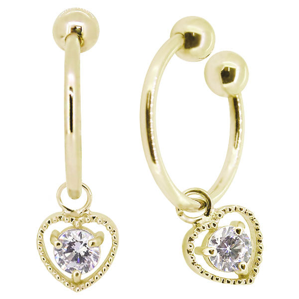 フープイヤリング レディース ハート 一粒 イヤーカフ 選べる誕生石 K10 K18 PT900 揺れる 天然石 Heart Hoop Earring 両耳セット オープンハート