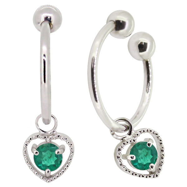 フープイヤリング レディース ハート 一粒 イヤーカフ 選べる誕生石 K10 K18 PT900 揺れる 天然石 Heart Hoop Earring 両耳セット オープンハート