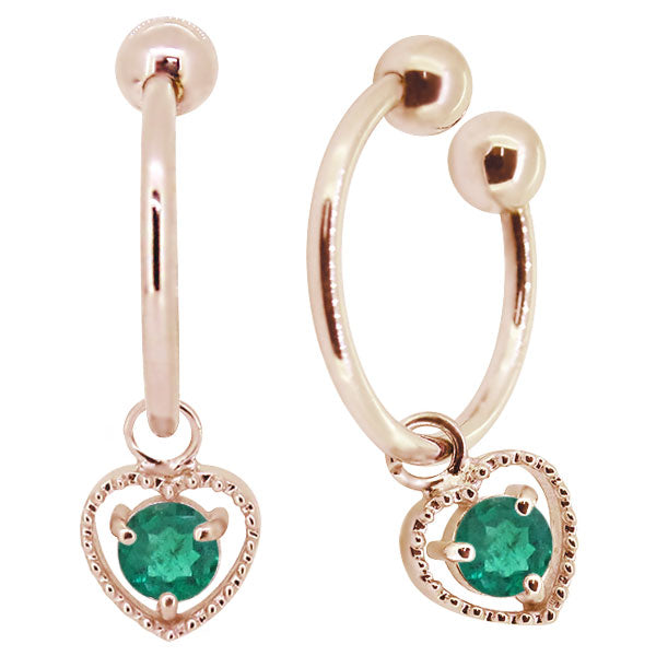 フープイヤリング レディース ハート 一粒 イヤーカフ 選べる誕生石 K10 K18 PT900 揺れる 天然石 Heart Hoop Earring 両耳セット オープンハート