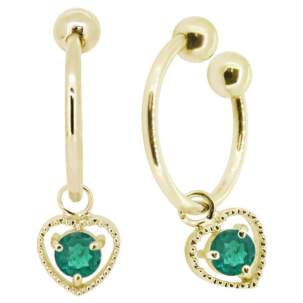 フープイヤリング レディース ハート 一粒 イヤーカフ 選べる誕生石 K10 K18 PT900 揺れる 天然石 Heart Hoop Earring 両耳セット オープンハート