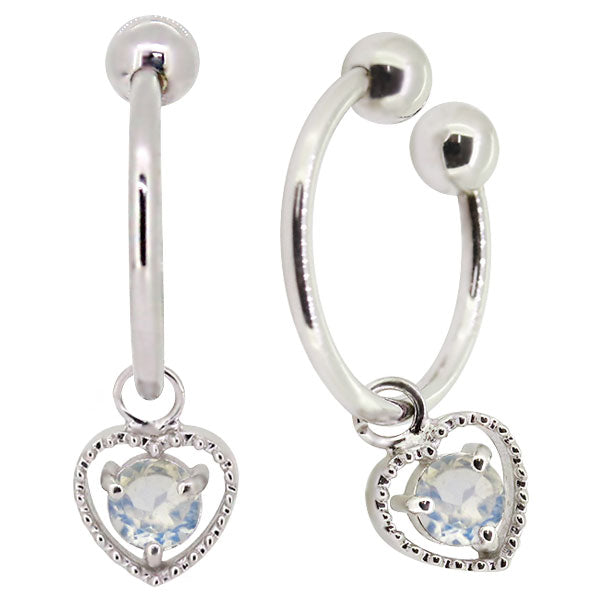 フープイヤリング レディース ハート 一粒 イヤーカフ 選べる誕生石 K10 K18 PT900 揺れる 天然石 Heart Hoop Earring 両耳セット オープンハート