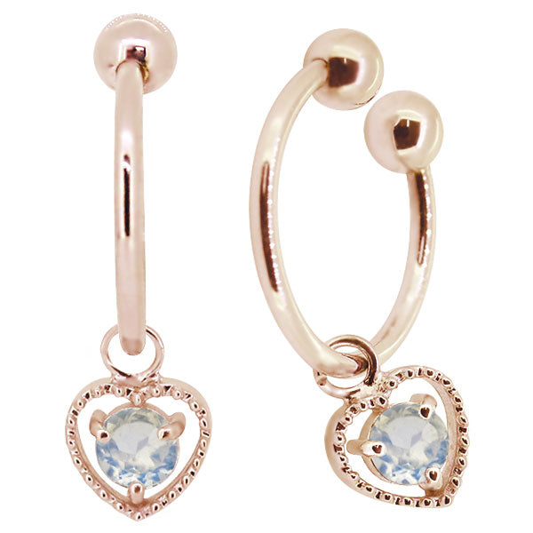 フープイヤリング レディース ハート 一粒 イヤーカフ 選べる誕生石 K10 K18 PT900 揺れる 天然石 Heart Hoop Earring 両耳セット オープンハート