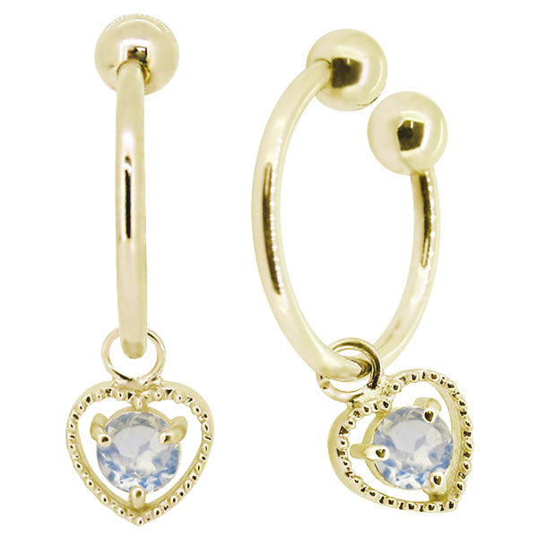 フープイヤリング レディース ハート 一粒 イヤーカフ 選べる誕生石 K10 K18 PT900 揺れる 天然石 Heart Hoop Earring 両耳セット オープンハート