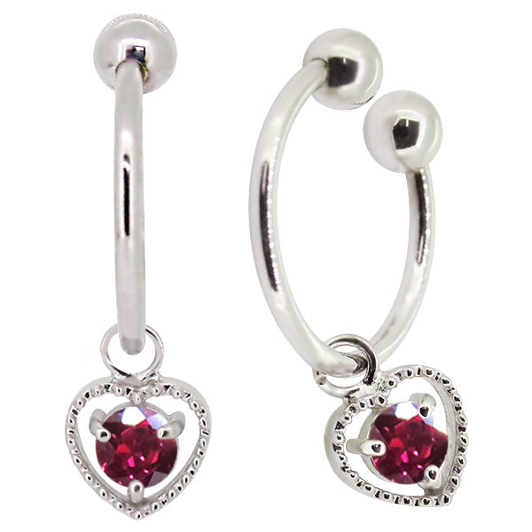 フープイヤリング レディース ハート 一粒 イヤーカフ 選べる誕生石 K10 K18 PT900 揺れる 天然石 Heart Hoop Earring 両耳セット オープンハート