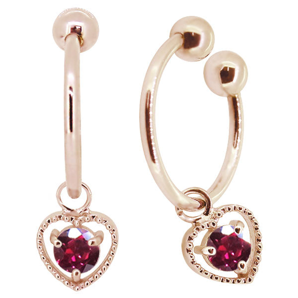 フープイヤリング レディース ハート 一粒 イヤーカフ 選べる誕生石 K10 K18 PT900 揺れる 天然石 Heart Hoop Earring 両耳セット オープンハート