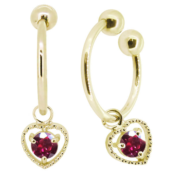 フープイヤリング レディース ハート 一粒 イヤーカフ 選べる誕生石 K10 K18 PT900 揺れる 天然石 Heart Hoop Earring 両耳セット オープンハート