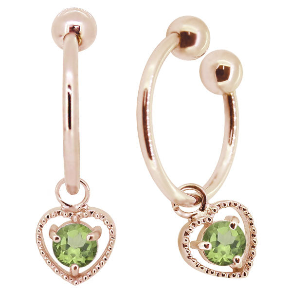 フープイヤリング レディース ハート 一粒 イヤーカフ 選べる誕生石 K10 K18 PT900 揺れる 天然石 Heart Hoop Earring 両耳セット オープンハート