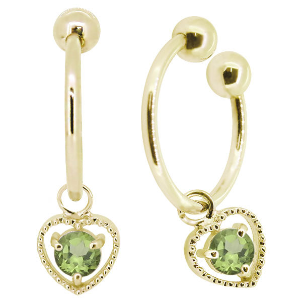 フープイヤリング レディース ハート 一粒 イヤーカフ 選べる誕生石 K10 K18 PT900 揺れる 天然石 Heart Hoop Earring 両耳セット オープンハート
