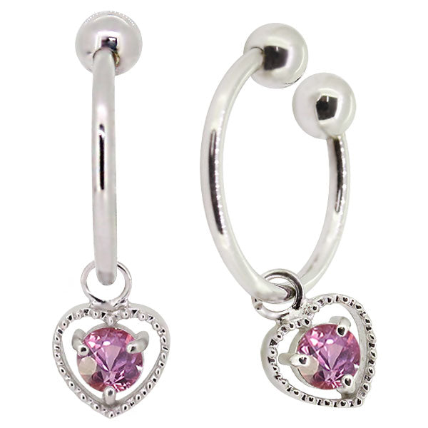 フープイヤリング レディース ハート 一粒 イヤーカフ 選べる誕生石 K10 K18 PT900 揺れる 天然石 Heart Hoop Earring 両耳セット オープンハート