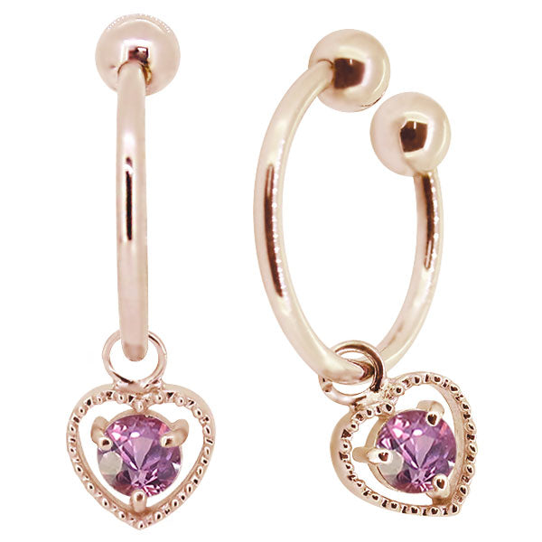 フープイヤリング レディース ハート 一粒 イヤーカフ 選べる誕生石 K10 K18 PT900 揺れる 天然石 Heart Hoop Earring 両耳セット オープンハート