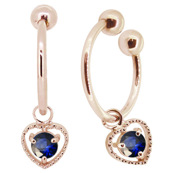 フープイヤリング レディース ハート 一粒 イヤーカフ 選べる誕生石 K10 K18 PT900 揺れる 天然石 Heart Hoop Earring 両耳セット オープンハート