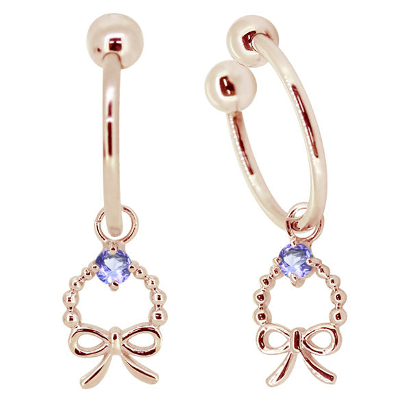 りぼん フープイヤリング 揺れる チャーム イヤーカフ レディース 選べる誕生石 両耳 k10 k18 pt900 天然石 リボン 一粒 (品番 me-0020)