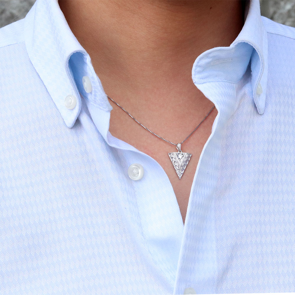 洋彫り ネックレス メンズ 天然石 選べる 3mmトライアングル おしゃれ k10 k18 pt900 sv925 三角形 カッコイイ オリジナルジュエリー (品番 mh-0405-m)