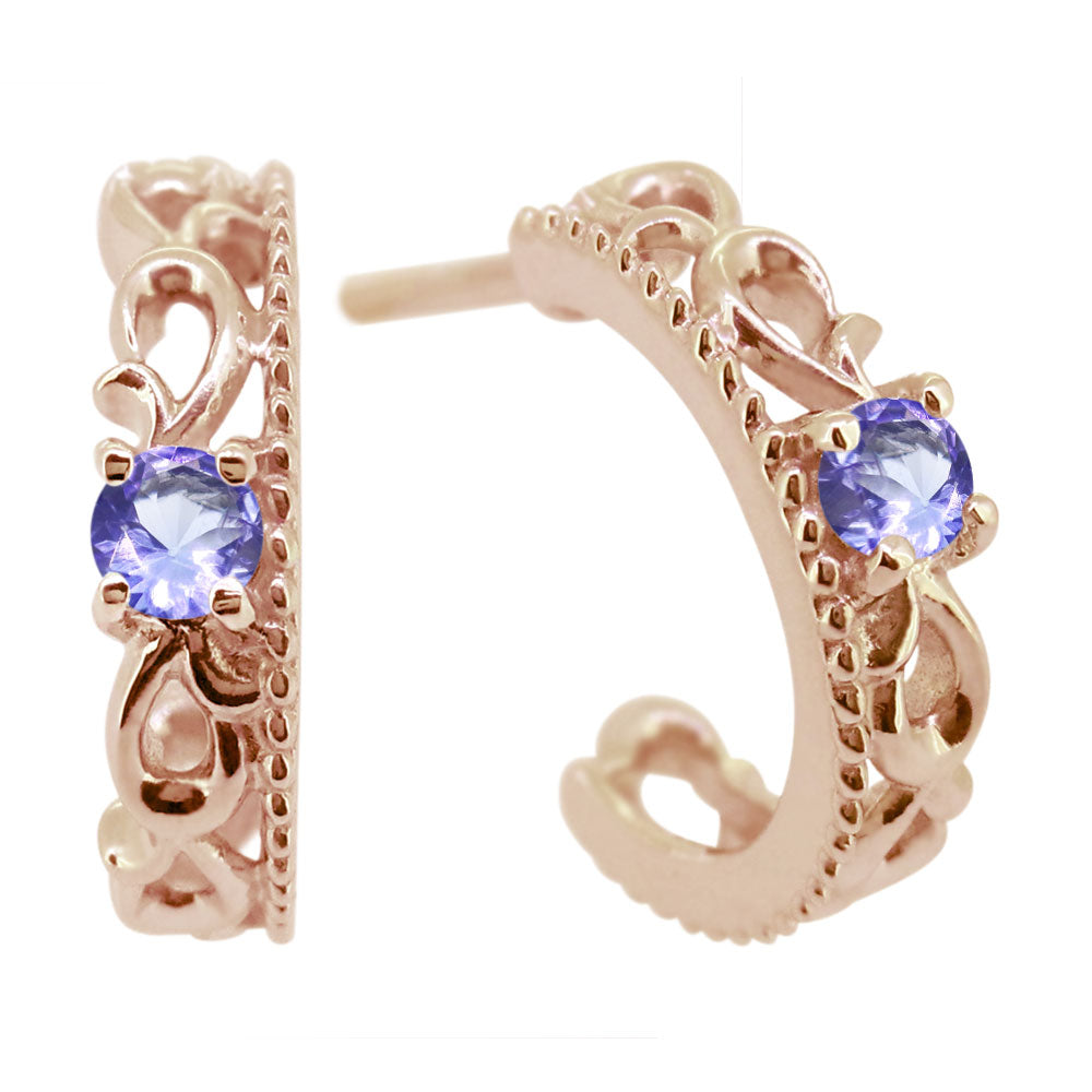 レディース スタッドピアス 唐草 誕生石 選べる 天然石 アラベスク ピアス 両耳 10金 18金 プラチナ (品番 mp-0158-l)