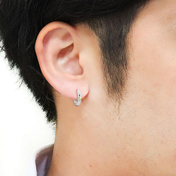 選べる誕生石 フープピアス メンズ 中折れ式 シンプル 一粒 ピアス フープ 誕生石 天然石 k10 k18 pt900 片耳