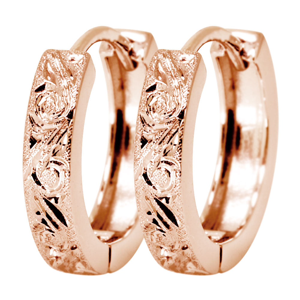 ピアス レディース 手彫り 中折れ式 フープピアス 唐草 工房 オリジナル 日本製 両耳セット 10金 18金 プラチナ 特別 贈り物 (品番 mp-0170-a-l)