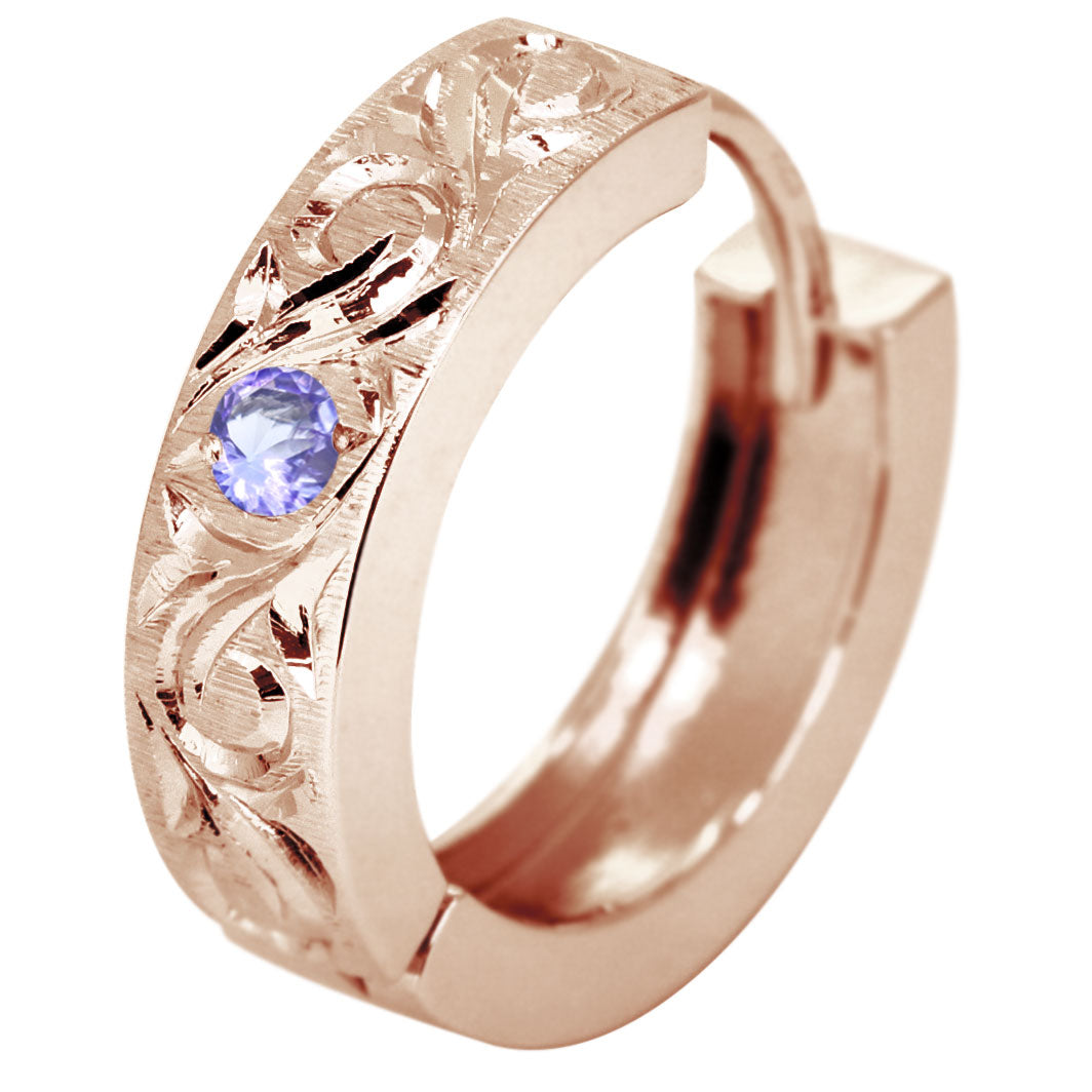 メンズ フープピアス 唐草 彫り 中折れ 選べる誕生石 フープ 洋彫り 両耳 10金 18金 プラチナ シルバー ピアス 一粒 天然石 (品番 mp-0171-d-m)