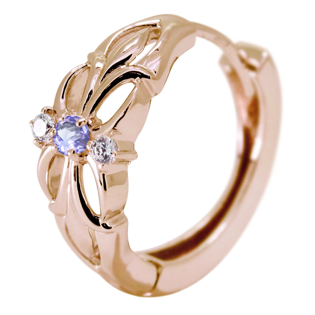 フープピアス メンズ 中折れ式 フープ クロス 十字架 百合の紋章 ユリ 透かし 片耳 選べる誕生石 ピアス 10k 18k pt900 (品番 mp-0177)