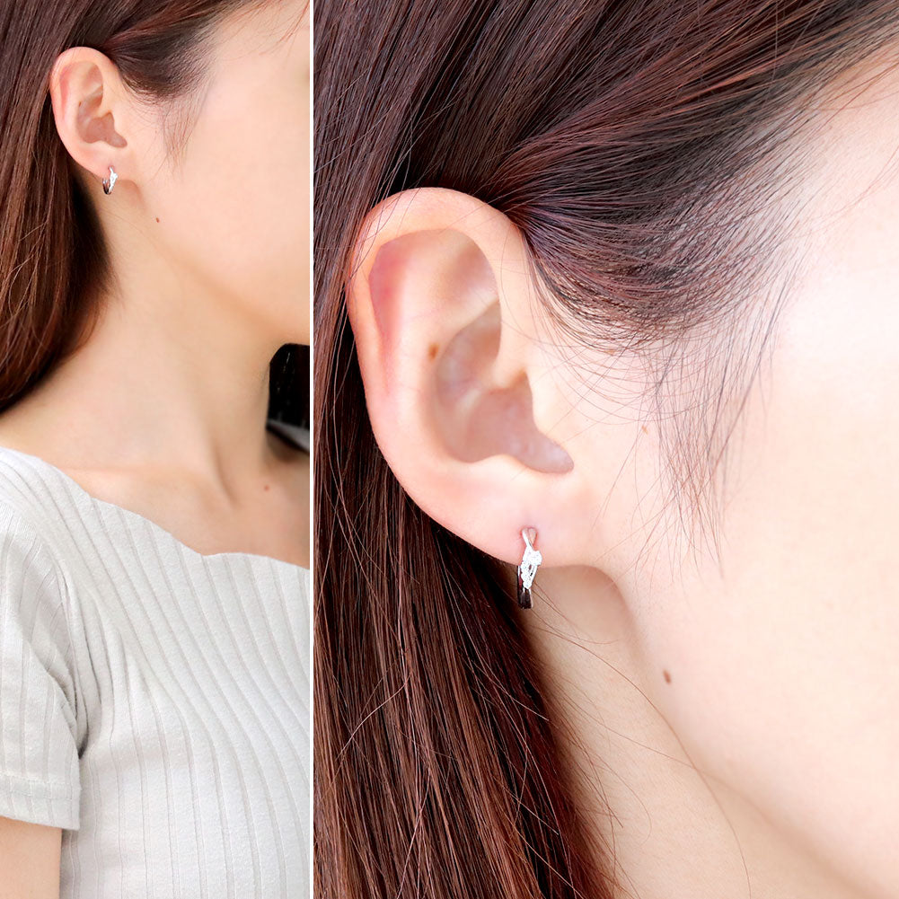 中折れ式 フープピアス レディース クロスライン 希少石 パライバトルマリン 天然石 交差 X 両耳 Ladies Hoop Pierce Croee 10金 18金 プラチナ
