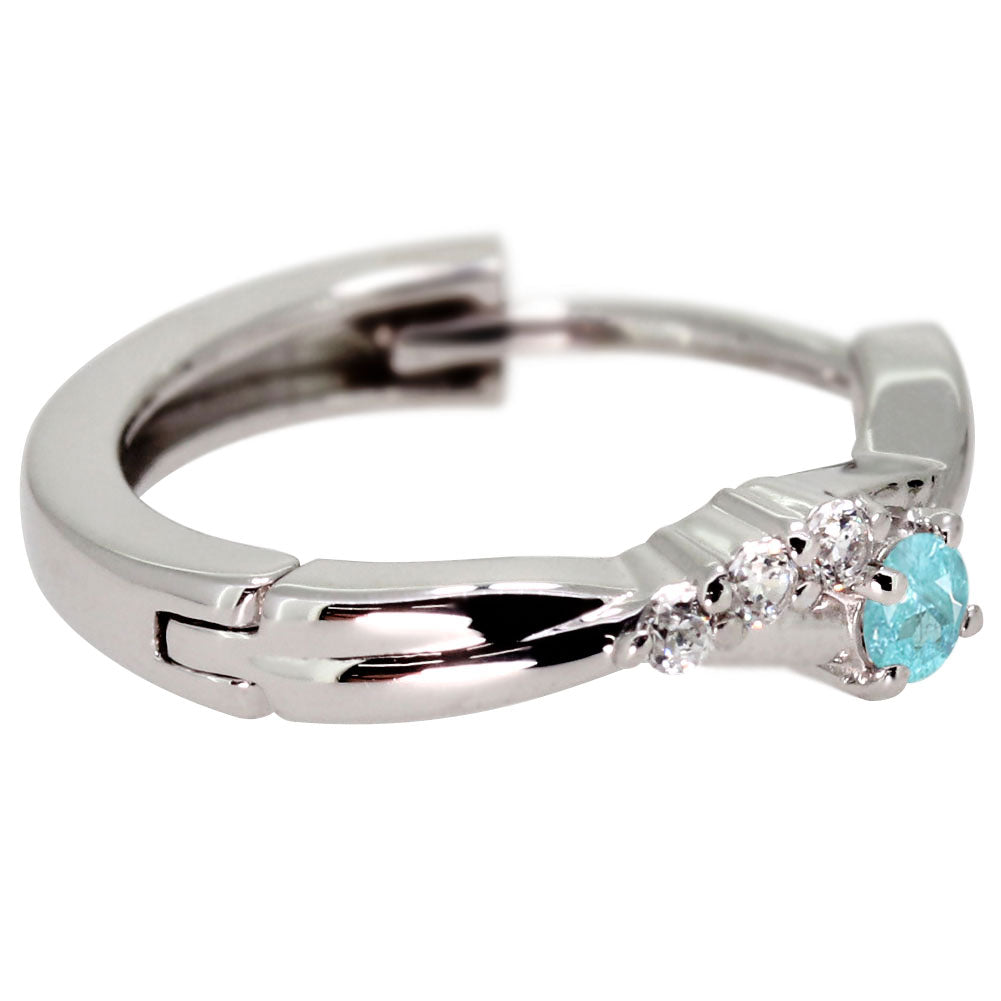 中折れ式 フープピアス レディース クロスライン 希少石 パライバトルマリン 天然石 交差 X 両耳 Ladies Hoop Pierce Croee 10金 18金 プラチナ