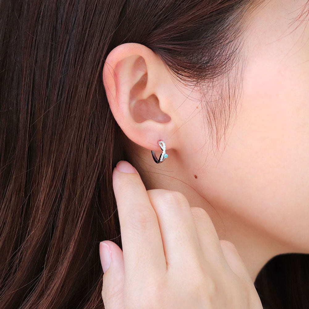 インフィニティ クロスライン レディース フープピアス 希少石 パライバトルマリン 天然石 両耳 k10 k18 pt900 中折れ式 ラインストーン Hoop Pierce Infinite