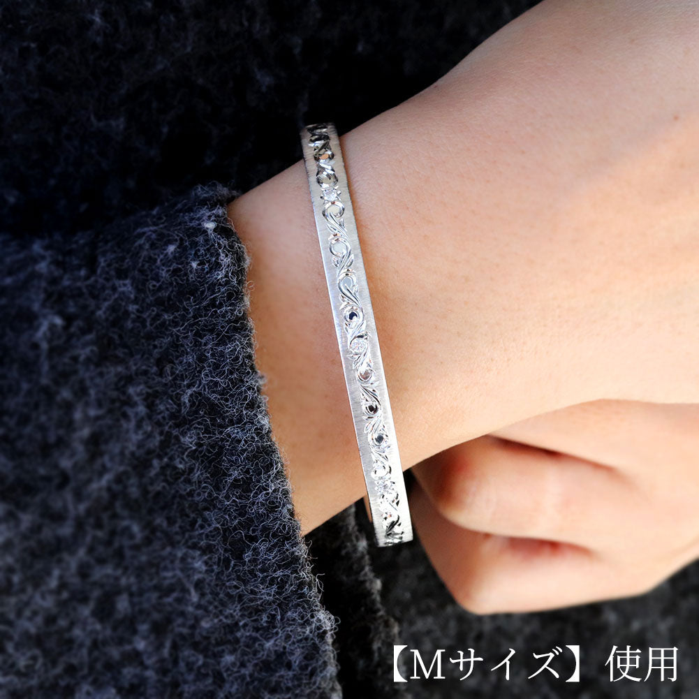 バングル レディース 唐草 彫金 パライバトルマリン アラベスク 天然石 10金 18金 プラチナ 地金 希少石 ブレスレット 手彫り お揃い ギフト
