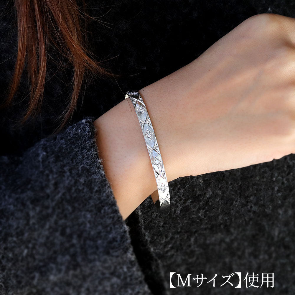 レディース バングル 手彫り 格子 彫金 パライバトルマリン ブレスレット 天然石 地金 k10 k18 pt900 希少石 女性 大人 プレゼント ペア