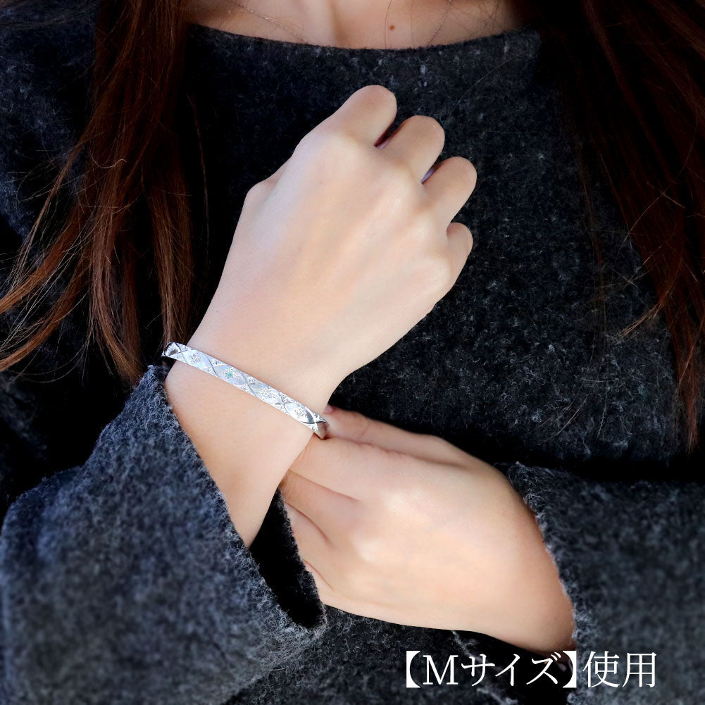 レディース バングル 手彫り 格子 彫金 パライバトルマリン ブレスレット 天然石 地金 k10 k18 pt900 希少石 女性 大人 プレゼント ペア