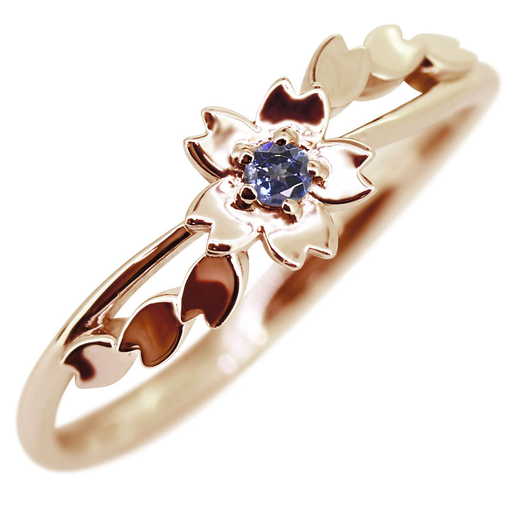 指輪 桜 リング K10 K18 Pt900 希少石 ベニトアイト レディース サクラ 花 フラワー 母の日 さくら プレゼント 天然石 (品番 mr-0337-beni)
