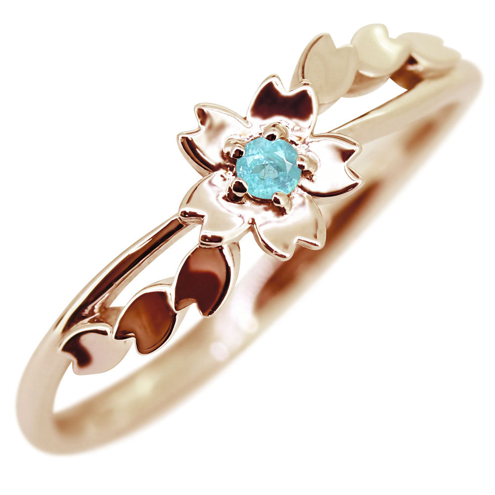 指輪 桜 リング K10 K18 Pt900 SV925 誕生石 選べる レディース サクラ 花 フラワー 母の日 さくら プレゼント 天然石(品番 mr-0337)