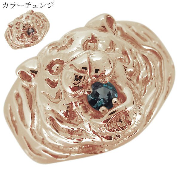 虎 指輪 リング K18 タイガー イエローゴールド メンズ 希少石 虎モチーフ メンズリング 天然石 Pt900 K10 SV925 アレキサンドライト (品番 mr-0347-alex)