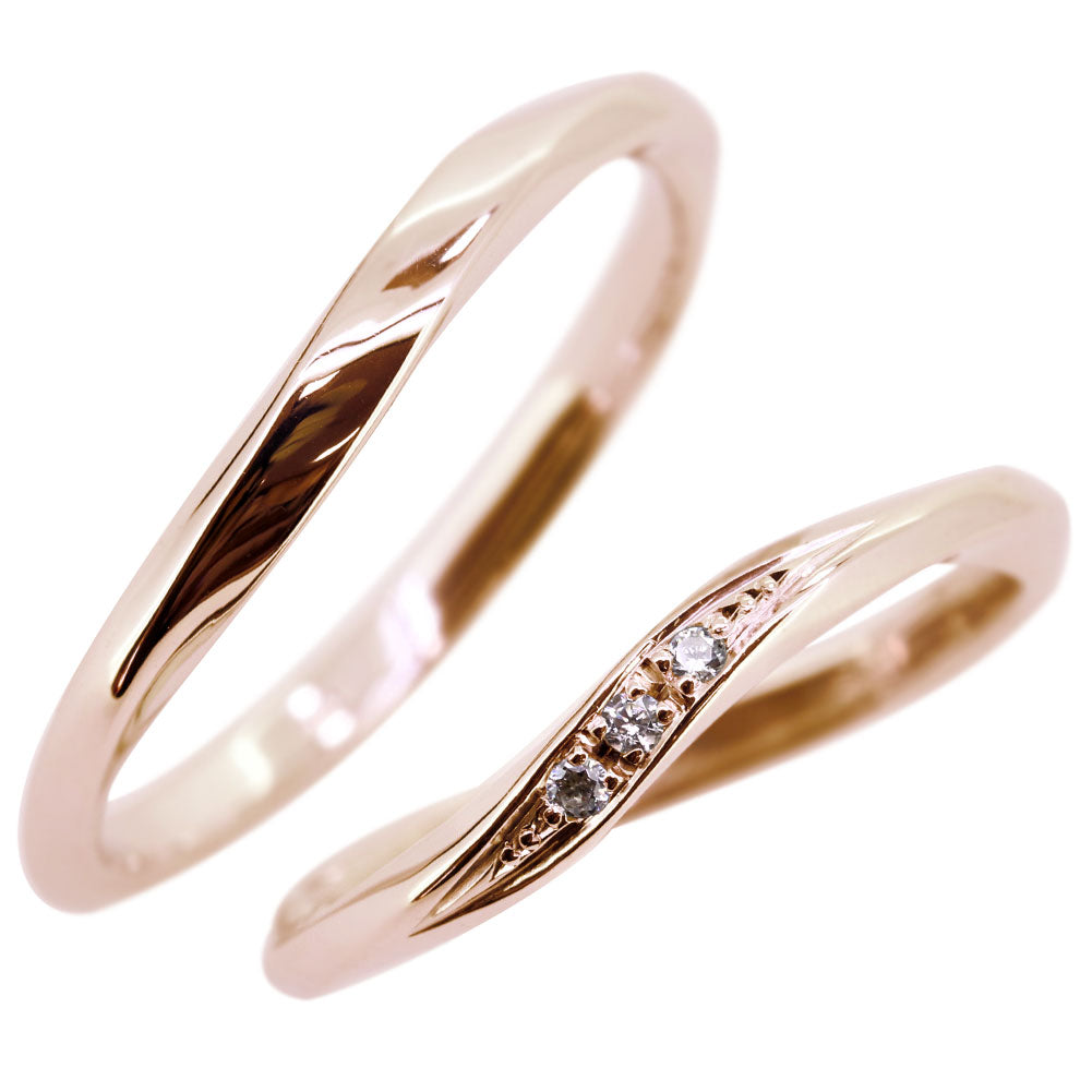 結婚指輪 プラチナ ウェーブ S字 指輪 ダイヤモンド 2本セット ペアリング ひねり マリッジリング K10 K18 SV925 カップル お揃い (品番 mr-0383-0384)