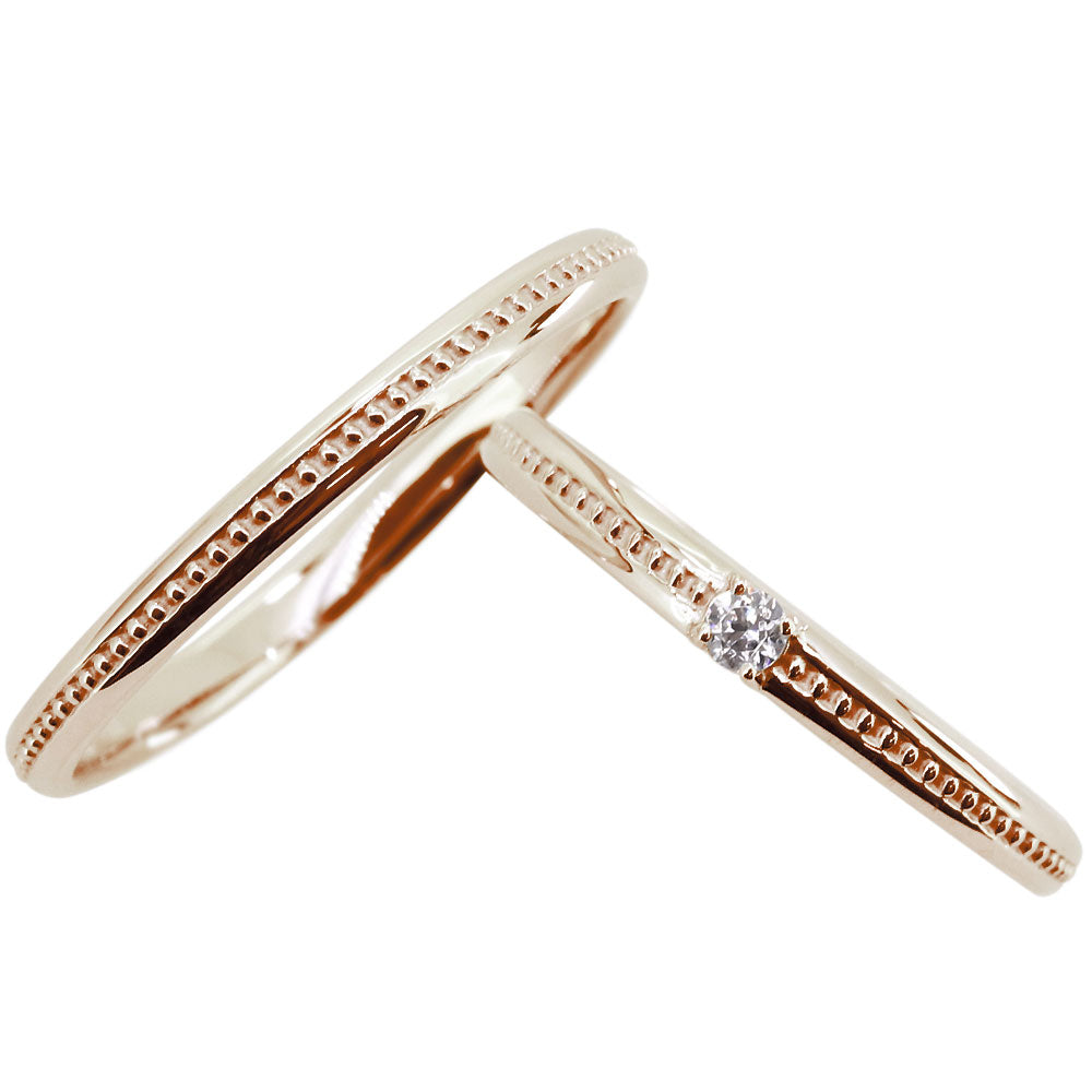 マリッジリング ミル打ち K18 結婚指輪 2本セット カップル ペアリング 誕生石 選べる 指輪 K10 Pt900 SV925 ペア 細身 (品番 mr-0398-0399)