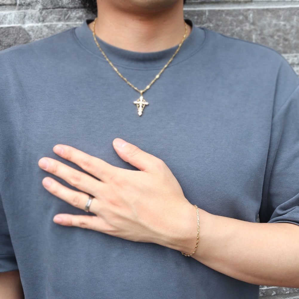 K18YG ブレスレット メンズ 小豆チェーン 18金 組み合わせ パーツ ショート＆ロング チェーン 地金 あずき  ブレス 男性 大人 つけっぱなし (品番 azuki-sl-h-065-18-k18-m)