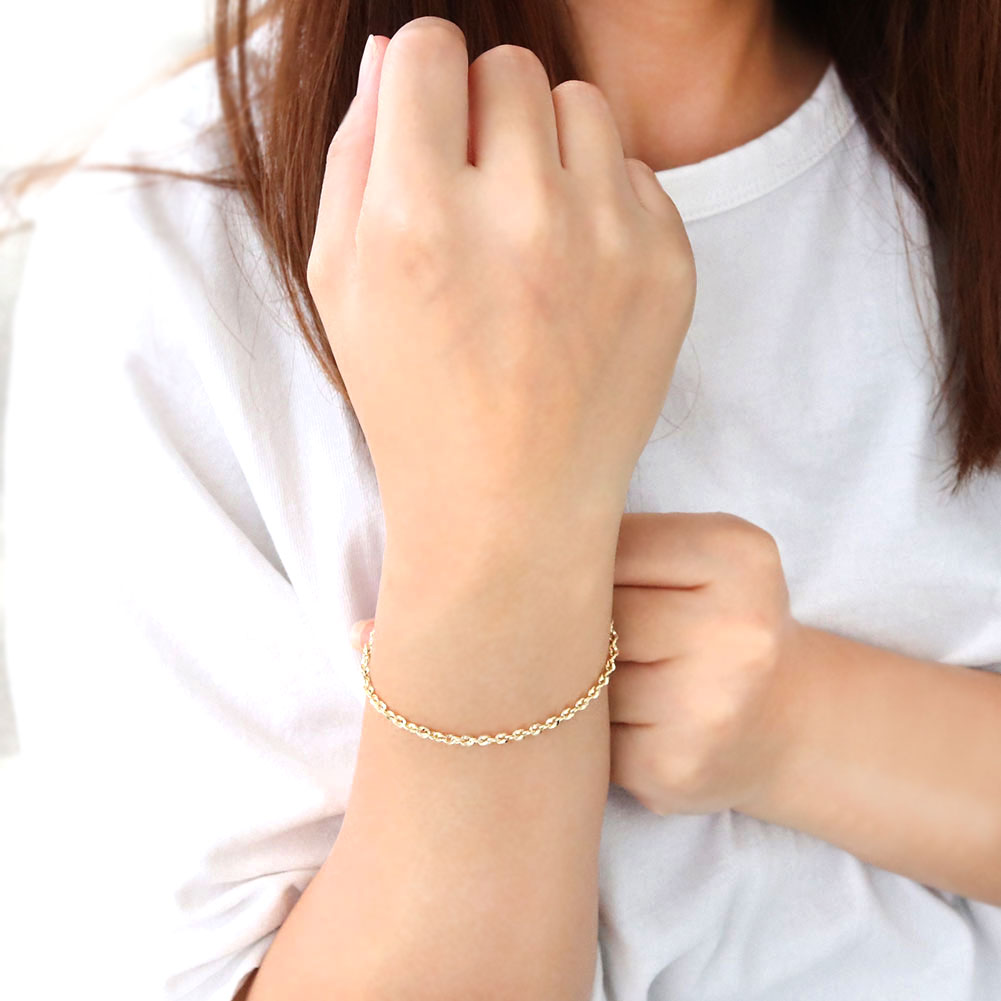 18金 ブレスレット メンズ 中空 イリーデ K18YG イエローゴールド 金属アレルギー対応 地金 ブレス シンプル 男性 大人 普段使い おすすめ (品番 iride-h-030-18-k18-m)