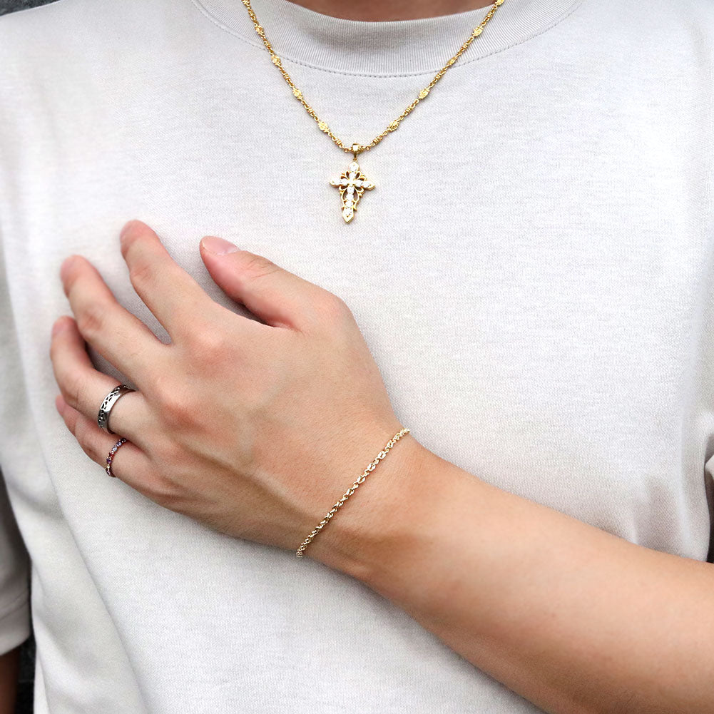 18金 ブレスレット メンズ 中空 イリーデ K18YG イエローゴールド 金属アレルギー対応 地金 ブレス シンプル 男性 大人 普段使い おすすめ (品番 iride-h-030-18-k18-m)