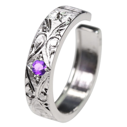 メンズ イヤーカフ 天然石 アラベスク 彫金 スター彫り アンティーク調 片耳用 シルバー 18金 10金 プラチナ ノンホールピアス 重ね付け (品番 me-0063-b-m)