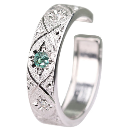 アレキサンドライト イヤーカフ 片耳 彫金 希少石 ノンホールピアス ユニセックス K18 K10 Pt900 彫り フープ 彼女 彼氏 夫婦 記念日 ペア お揃い (品番 me-0063-d-alex)