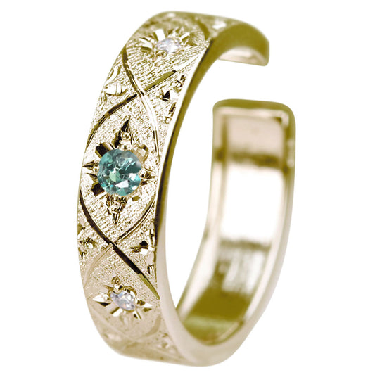 アレキサンドライト イヤーカフ 片耳 彫金 希少石 ノンホールピアス ユニセックス K18 K10 Pt900 彫り フープ 彼女 彼氏 夫婦 記念日 ペア お揃い (品番 me-0063-d-alex)