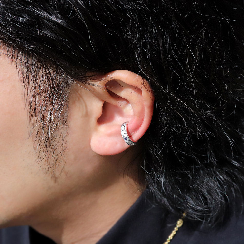 ベニトアイト イヤーカフ 片耳 彫金 希少石 ノンホールピアス ユニセックス K18 K10 Pt900 彫り フープ 彼女 彼氏 夫婦 記念日 ペア お揃い  (品番 me-0063-d-beni)