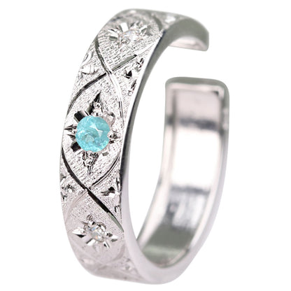 パライバトルマリン イヤーカフ 片耳 彫金 希少石 ノンホールピアス ユニセックス K18 K10 Pt900 彫り フープ 彼女 彼氏 夫婦 記念日 ペア お揃い (品番 me-0063-d-para)