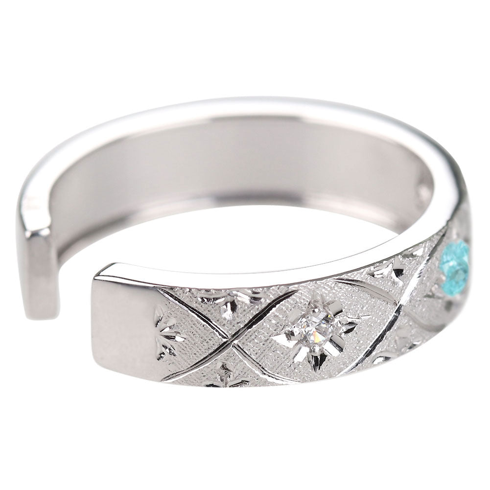 パライバトルマリン イヤーカフ 片耳 彫金 希少石 ノンホールピアス ユニセックス K18 K10 Pt900 彫り フープ 彼女 彼氏 夫婦 記念日 ペア お揃い (品番 me-0063-d-para)