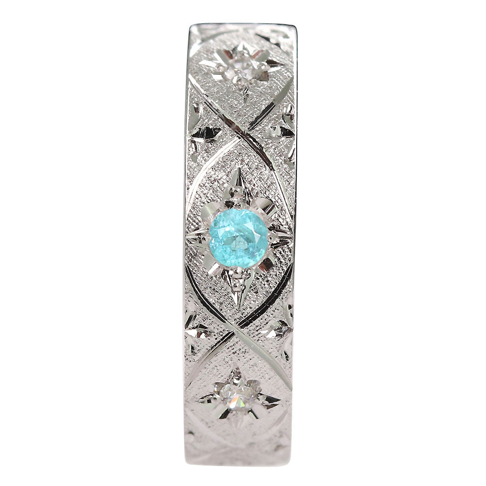 パライバトルマリン イヤーカフ 片耳 彫金 希少石 ノンホールピアス ユニセックス K18 K10 Pt900 彫り フープ 彼女 彼氏 夫婦 記念日 ペア お揃い (品番 me-0063-d-para)