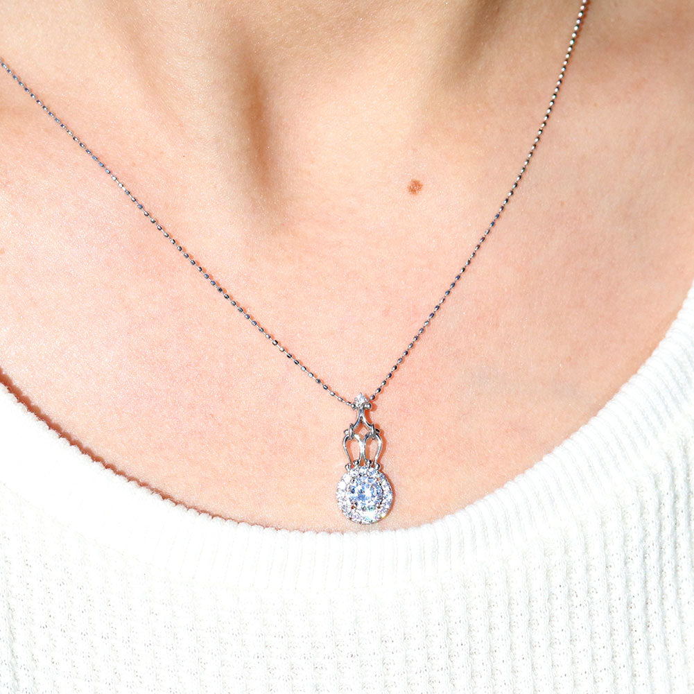 アンティークネックレス レディース ペンダント 選べる誕生石 18金 プラチナ 10金 ゴージャス 取り巻き カットボールチェーン 優雅 エレガント (品番 mh-0171)