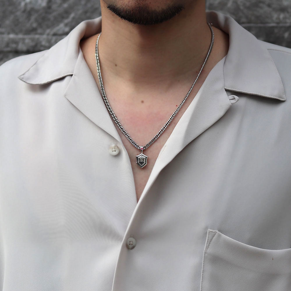 ネックレス イニシャル メンズ 喜平チェーン シールド 盾 ペンダント 選べる誕生石 SV925 K10 K18 Pt900 男性 大人 選べる アルファベット 刻印 (品番 mh-0333)